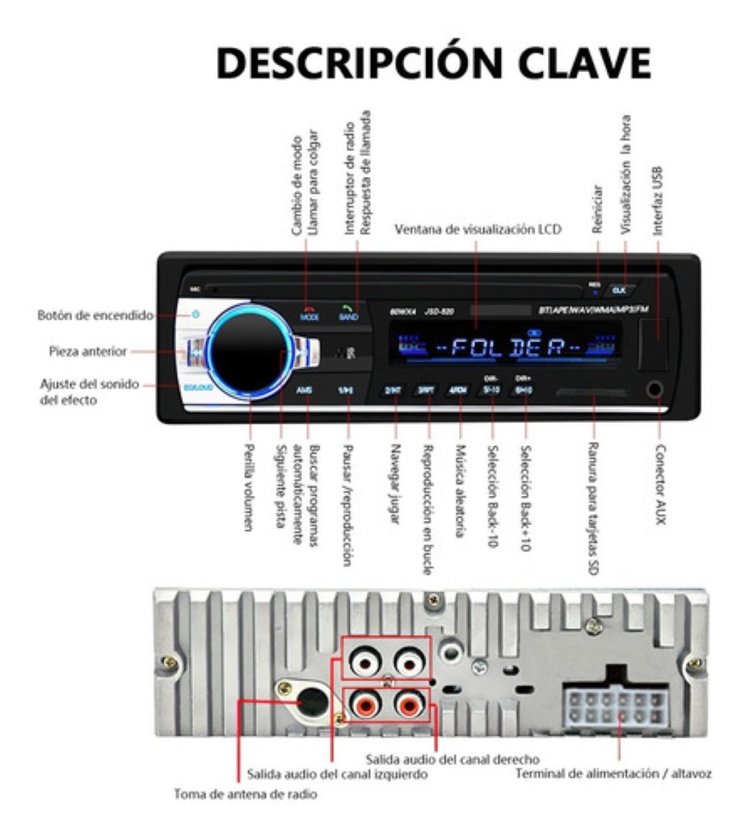 Reproductor Mp3 1 Din Con Bluetooth Y Autoestéreo Para Auto