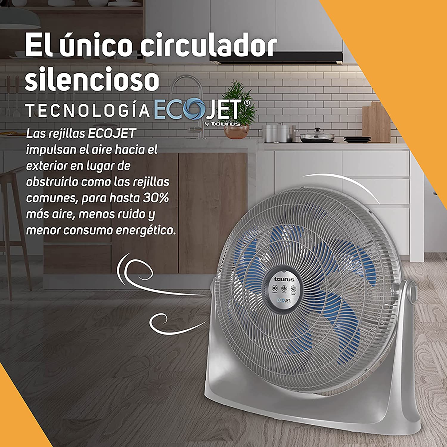Taurus Supersonic Circulador de Aire, Ecojet Silencioso, 20 Pulgadas, color Gris