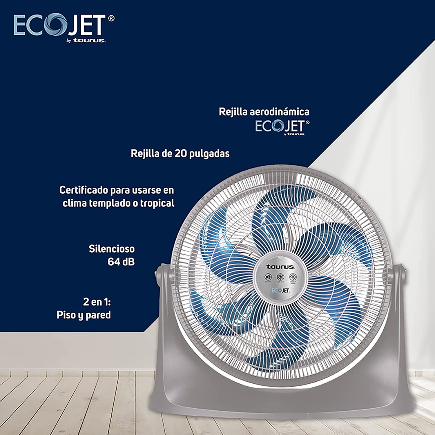 Taurus Supersonic Circulador de Aire, Ecojet Silencioso, 20 Pulgadas, color Gris