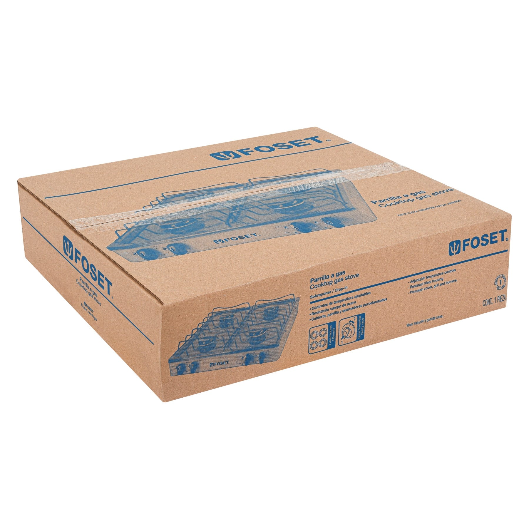 Parrilla de gas de sobreponer 4 quemadores, negra, Foset