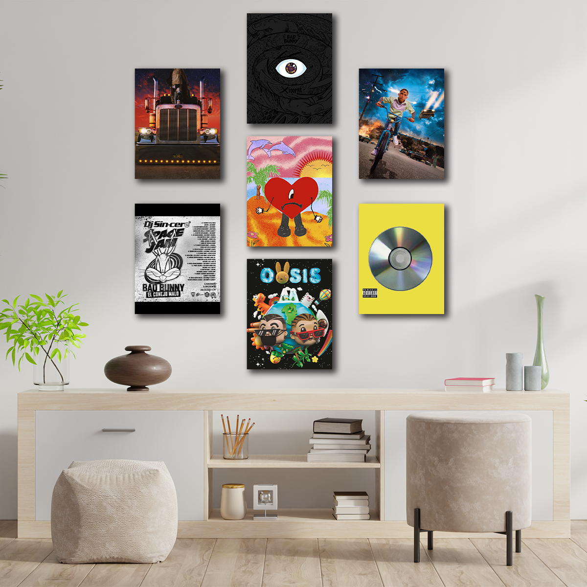 Cuadros Decorativos Bad Bunny Discografía 7 Piezas Personalizado