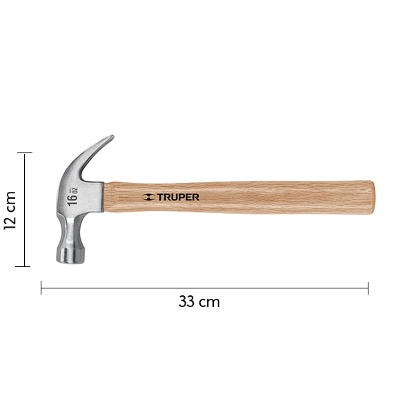 Martillo pulido 16 oz uña curva, mango madera, Truper