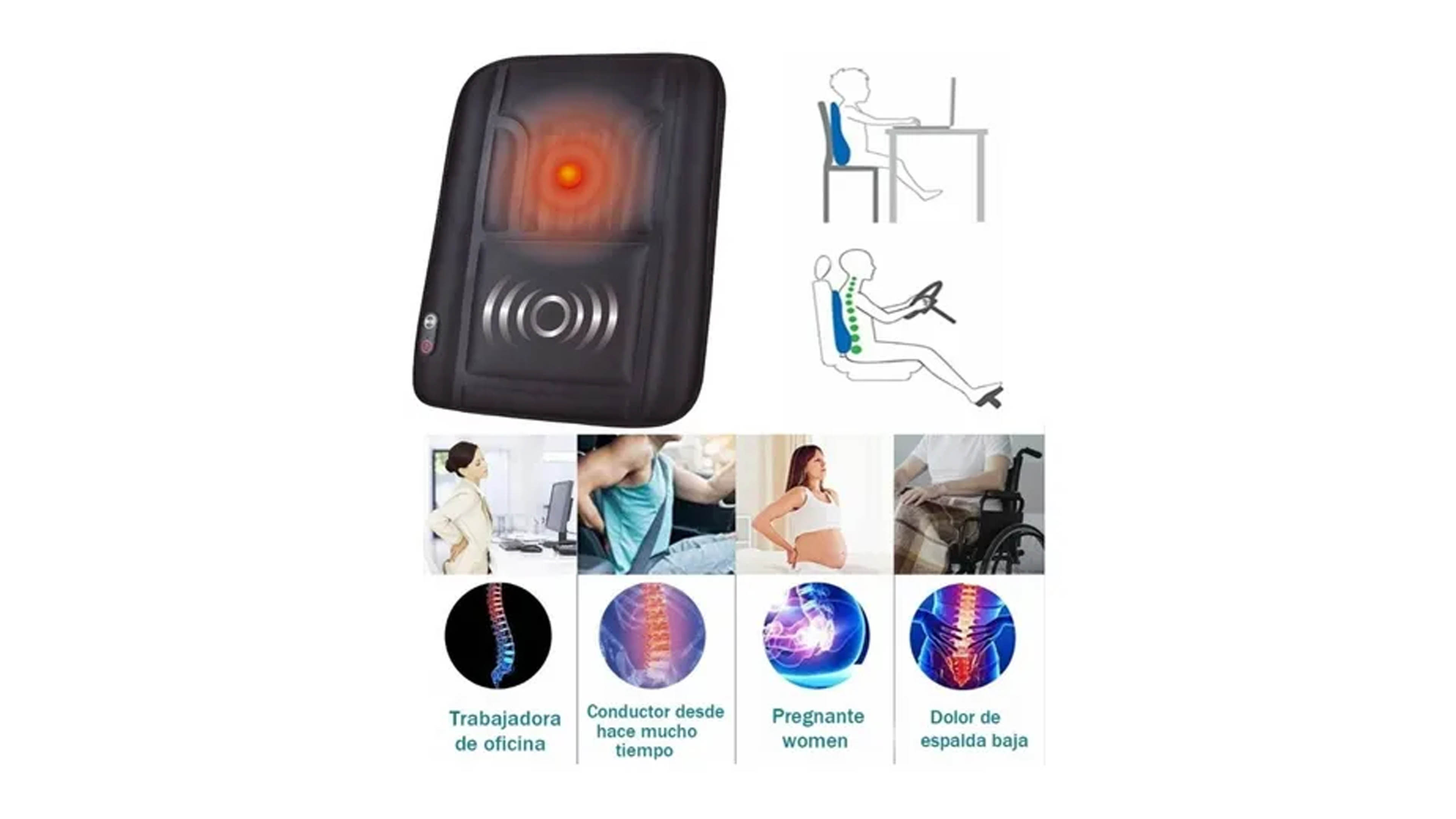 Masajeador de Espalda Cojín Calentador Eléctrico con Vibración 