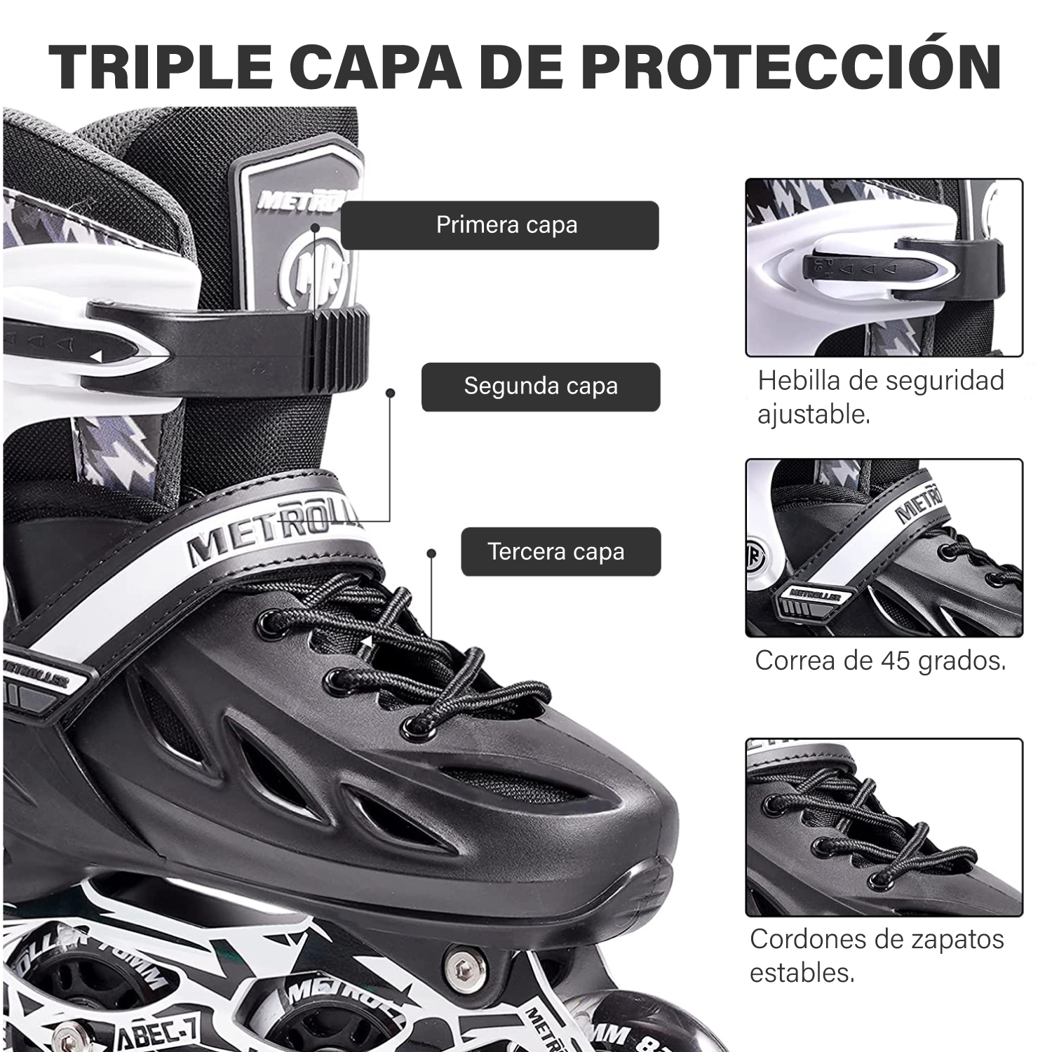Patines en Línea Altera con Luz LED Ajustables a 4 Tallas