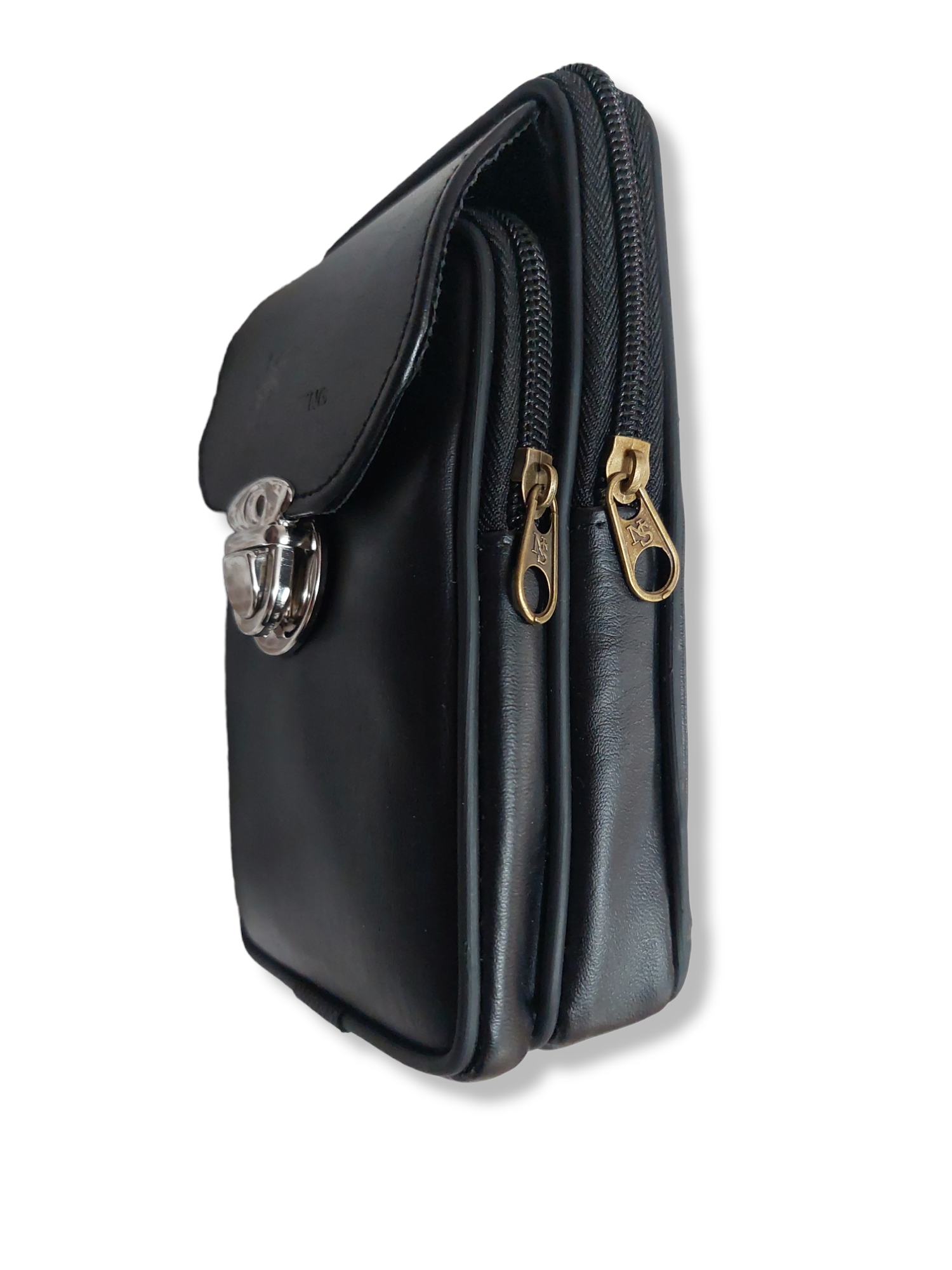 Portacelular doble compartimiento con cierre en piel broche