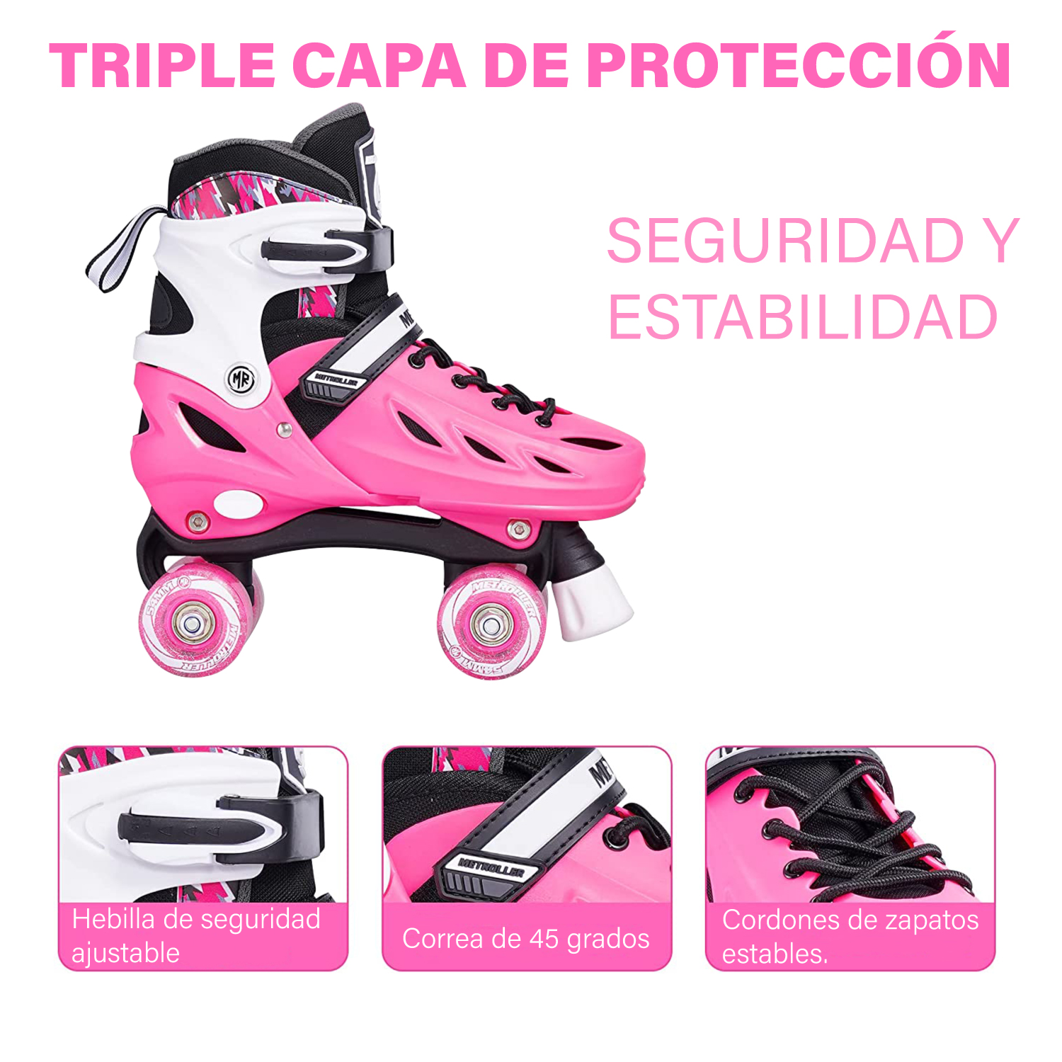 Patines 4 Ruedas de Doble Fila Altera con Luz LED 4 Talla Ajustable