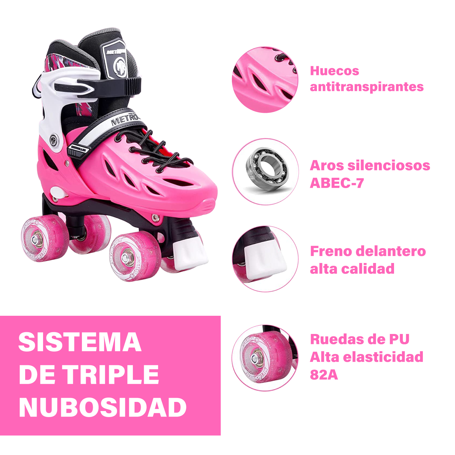 Patines 4 Ruedas de Doble Fila Altera con Luz LED 4 Talla Ajustable