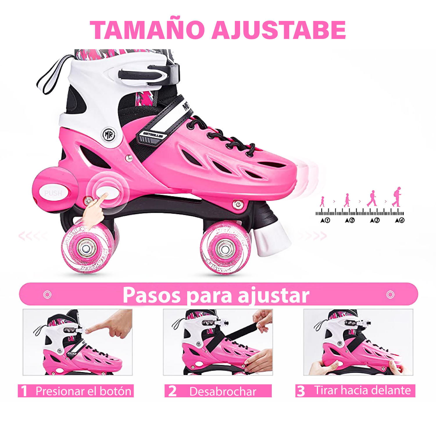 Patines 4 Ruedas de Doble Fila Altera con Luz LED 4 Talla Ajustable