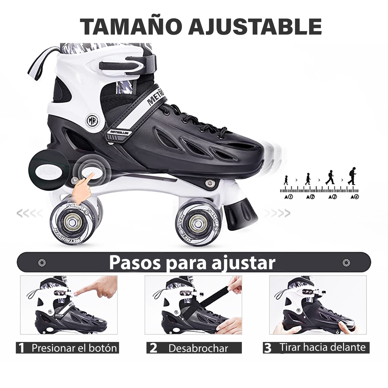 Patines 4 Ruedas de Doble Fila Altera con Luz LED 4 Talla Ajustable