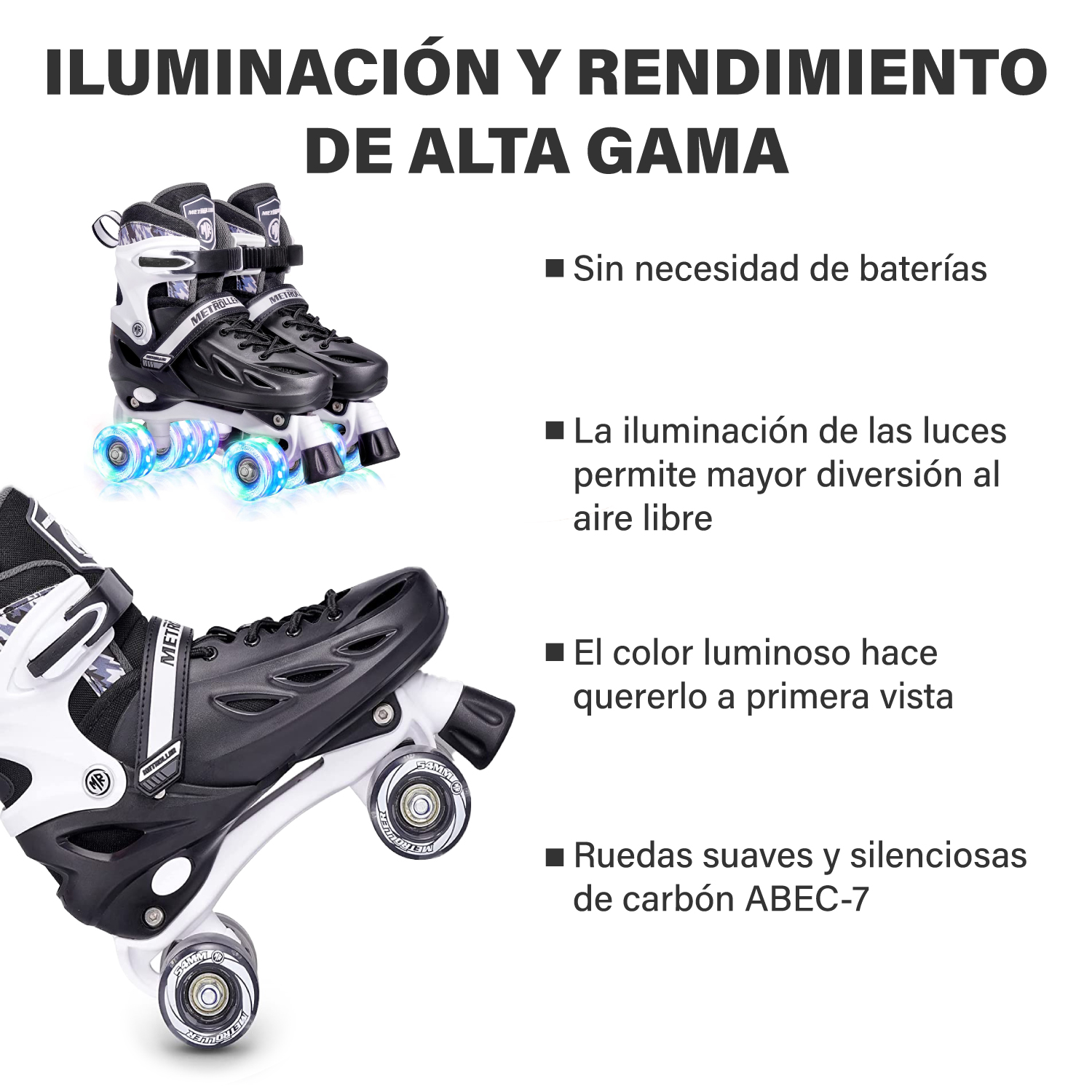 Patines 4 Ruedas de Doble Fila Altera con Luz LED 4 Talla Ajustable