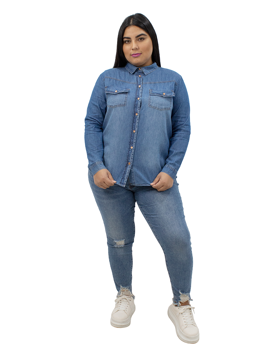 Blusa Talla Extra Locura Camisera Mezclilla