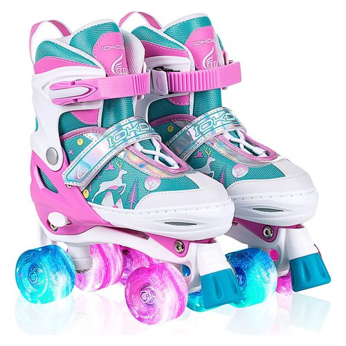 Patines en línea ajustables para niños adultos, patines con  ruedas iluminadas para niños y niñas, patines de cuatro ruedas para  interior al aire libre (color blanco + dorado, tamaño: US 5/EU