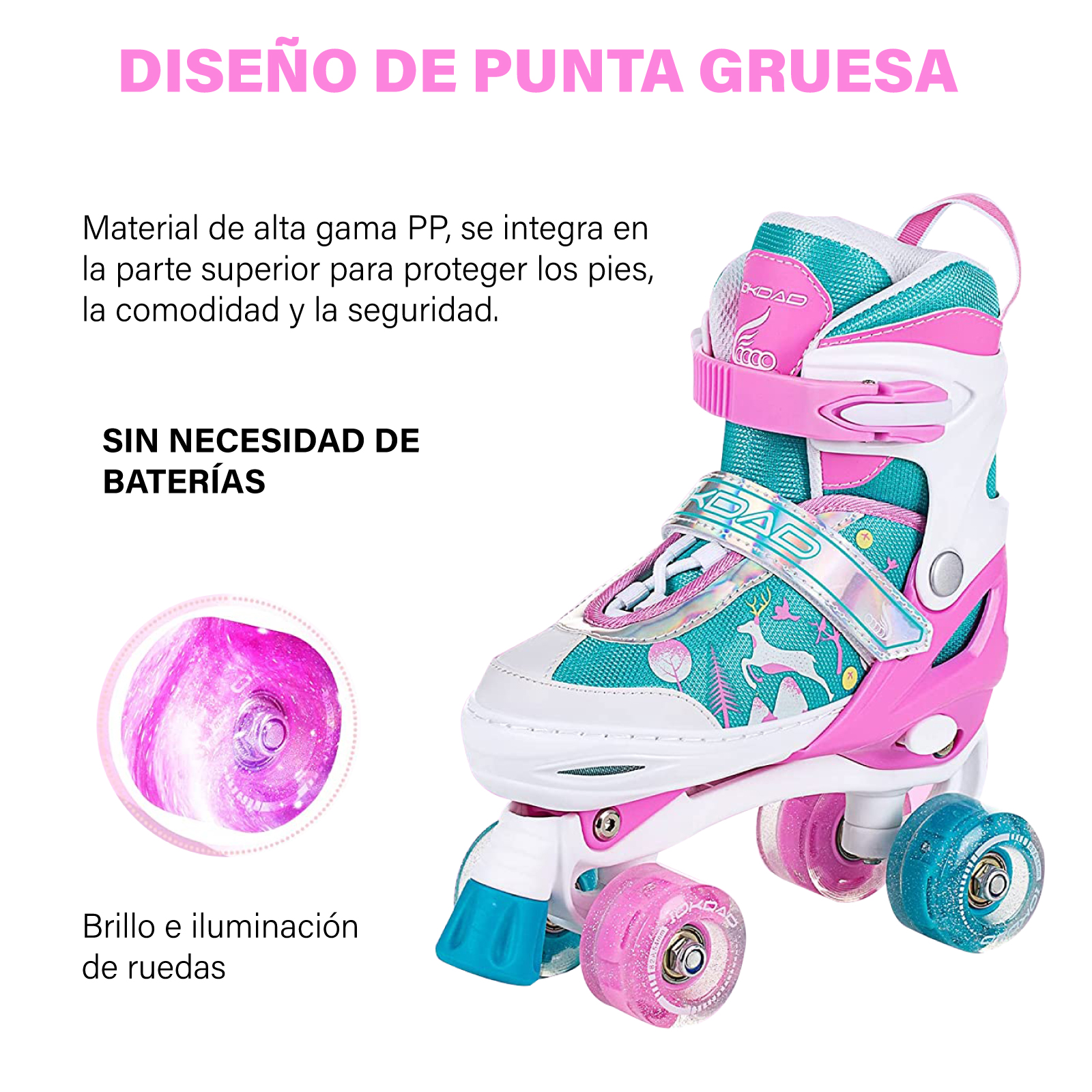 Patines 4 Ruedas Altera Doble Fila con Luz LED para Niñas y Niños Talla Ajustable