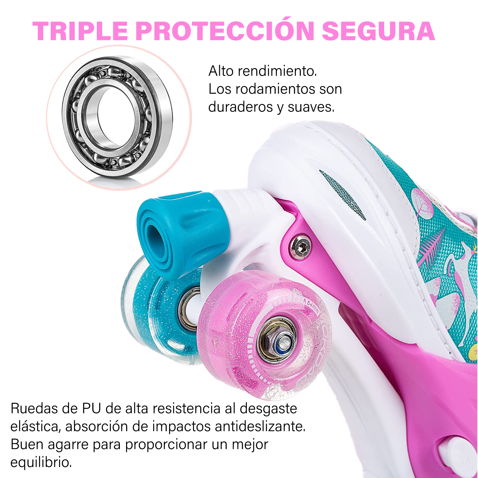 Patines 4 Ruedas Altera Doble Fila con Luz LED para Niñas y Niños Talla Ajustable
