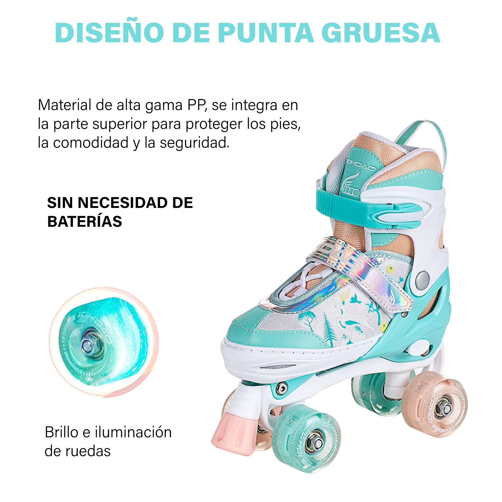 Patines 4 Ruedas Altera Doble Fila con Luz LED para Niñas y Niños Talla Ajustable