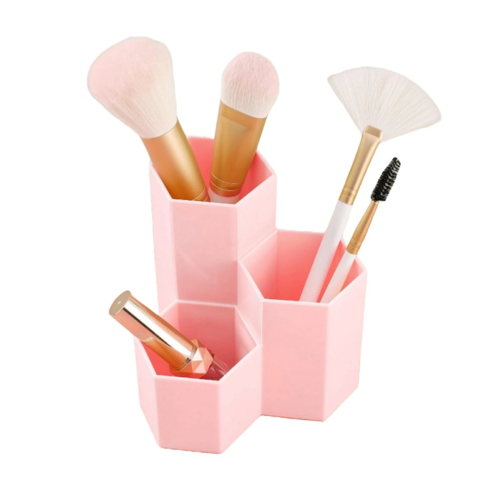 Weiai Organizador de brochas de maquillaje, 3 ranuras para brochas  cosméticas, color rosa, solución de almacenamiento