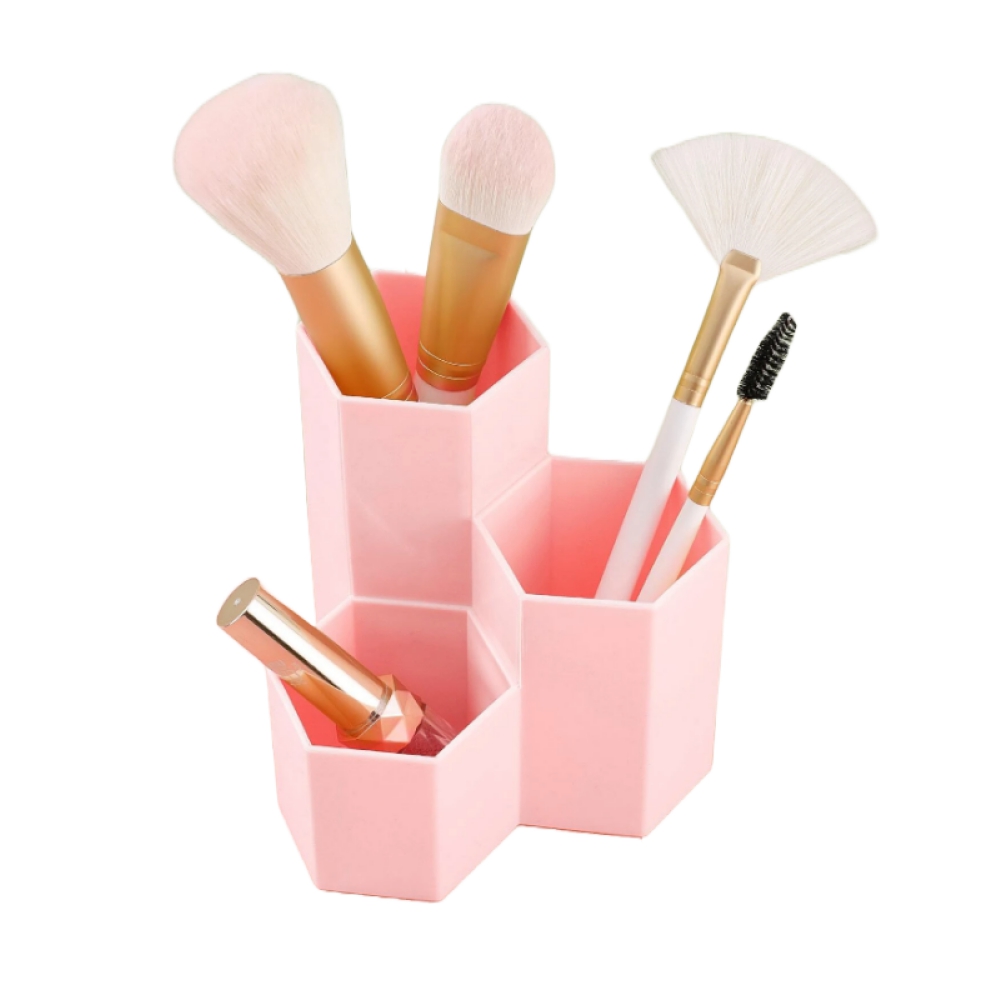 Organizador Base Triple Para Brochas De Maquillaje Plástico