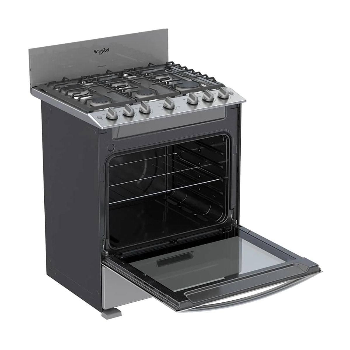 Estufa 30" de gas 6 quemadores gris marca whirlpool.