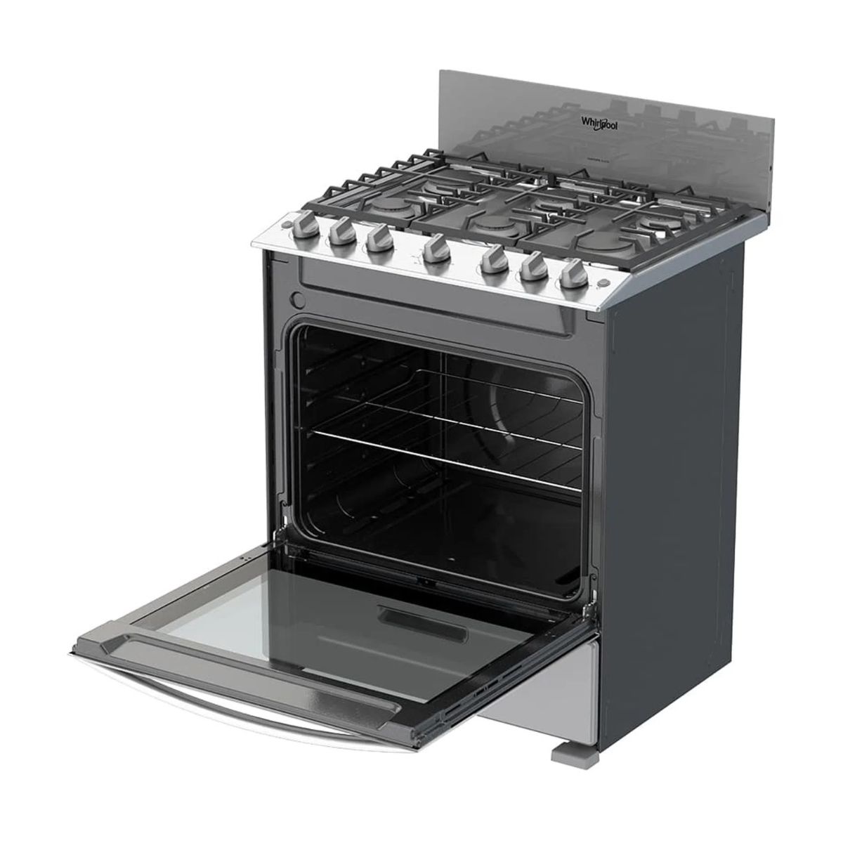 Estufa 30" de gas 6 quemadores gris marca whirlpool.