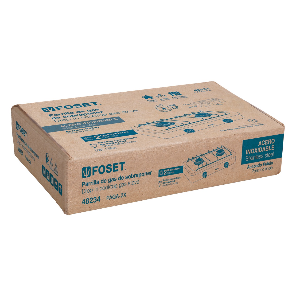 Parrilla de Gas 2 Quemadores Estufa de sobreponer Volteck Inoxidable 