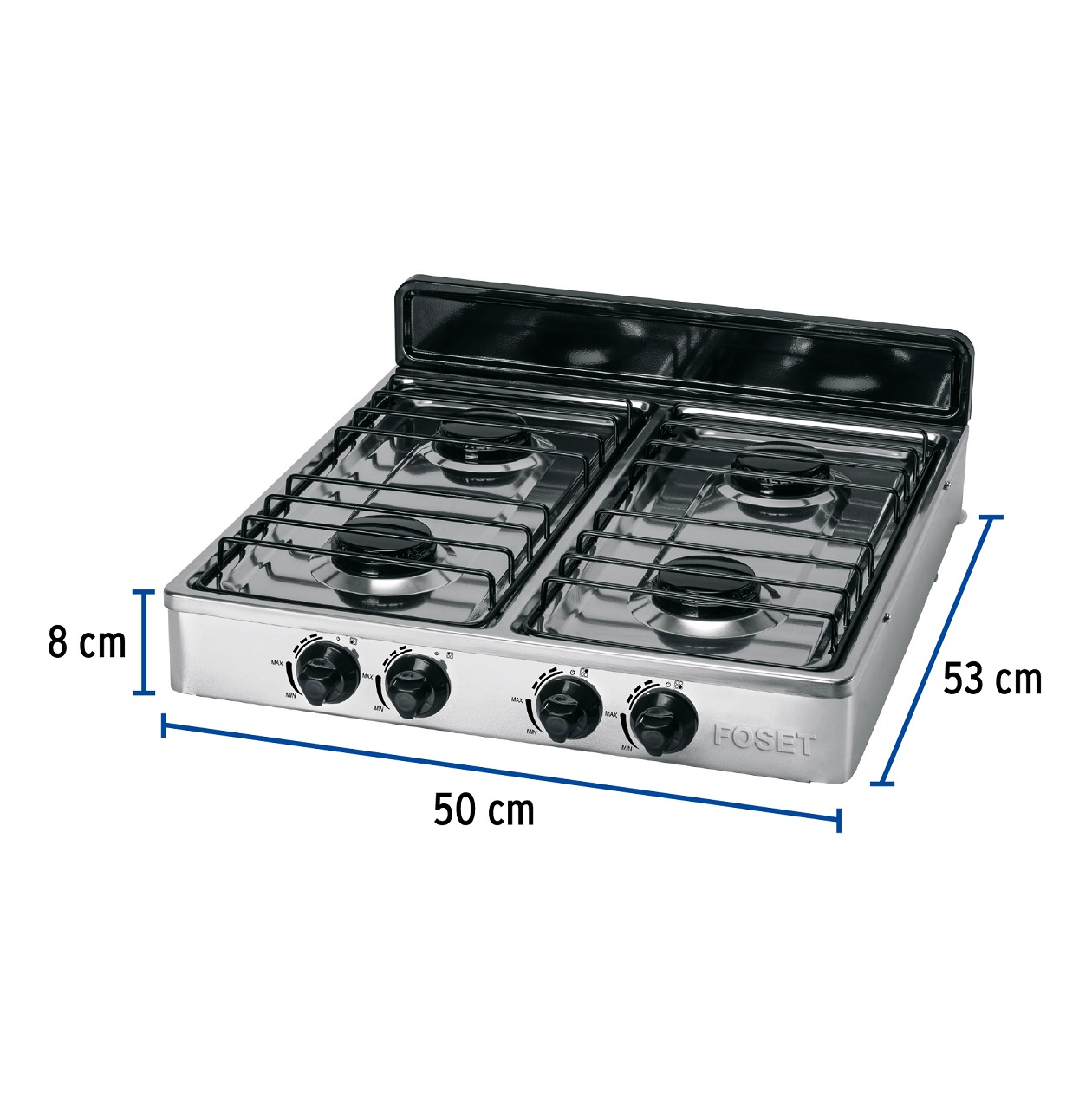 Parrilla de Gas de 4 quemadores inoxidable de sobreponer estufa para cocina Foset 