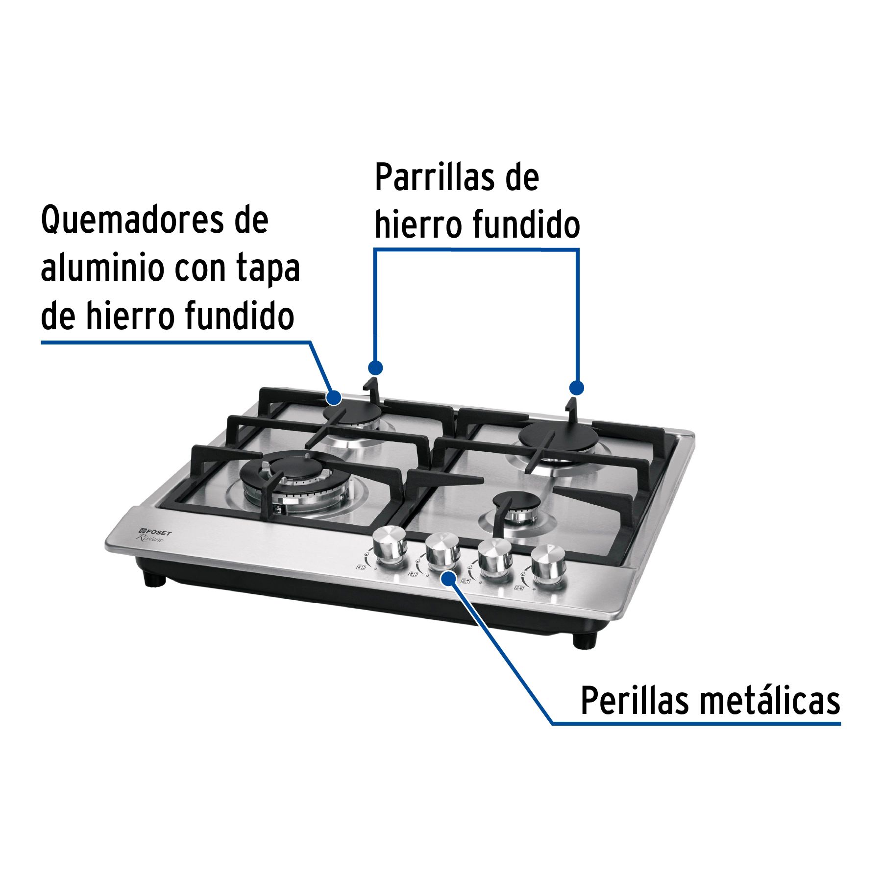Parrilla de Gas empotrable 4 quemadores Estufa de Acero Inoxidable , foset 