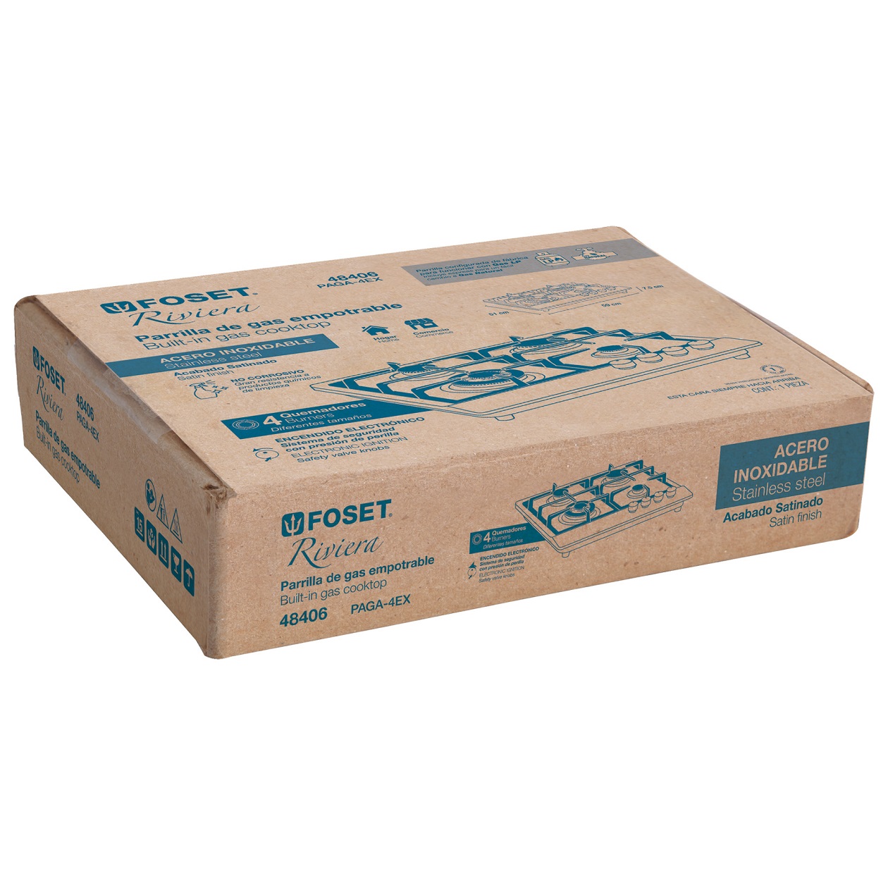 Parrilla de Gas empotrable 4 quemadores Estufa de Acero Inoxidable , foset 