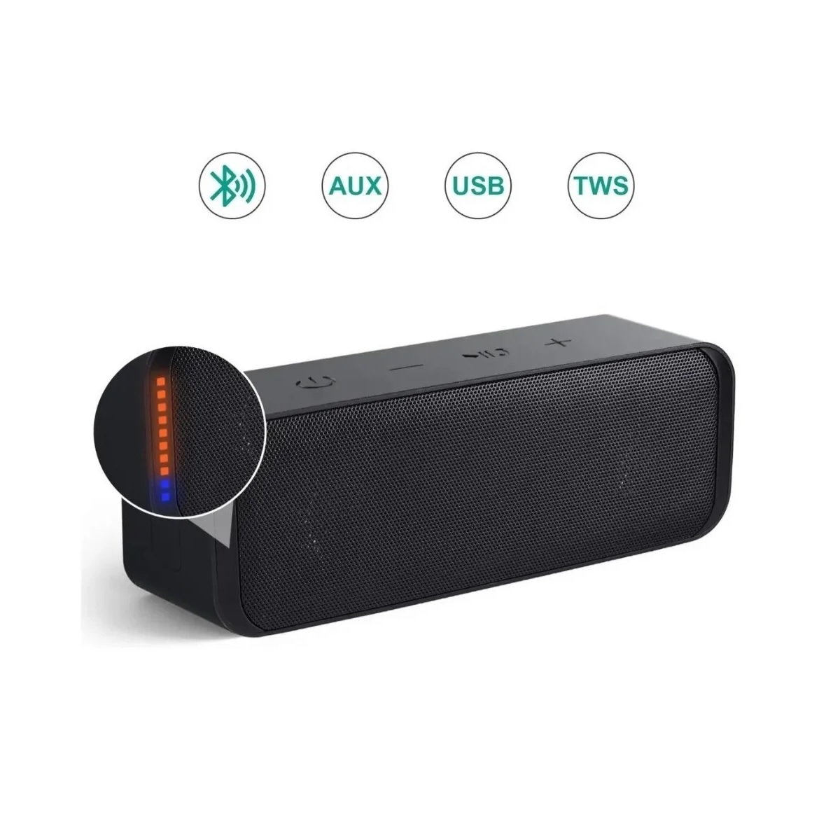 Bocina Bluetooth Inalambrica Portátil Altavoz Bajos Con Luz