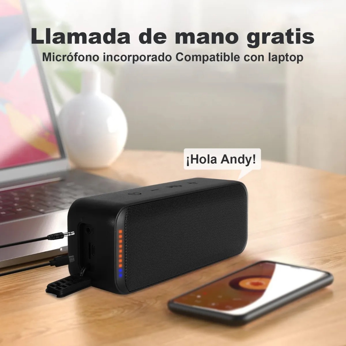Bocina Bluetooth Inalambrica Portátil Altavoz Bajos Con Luz