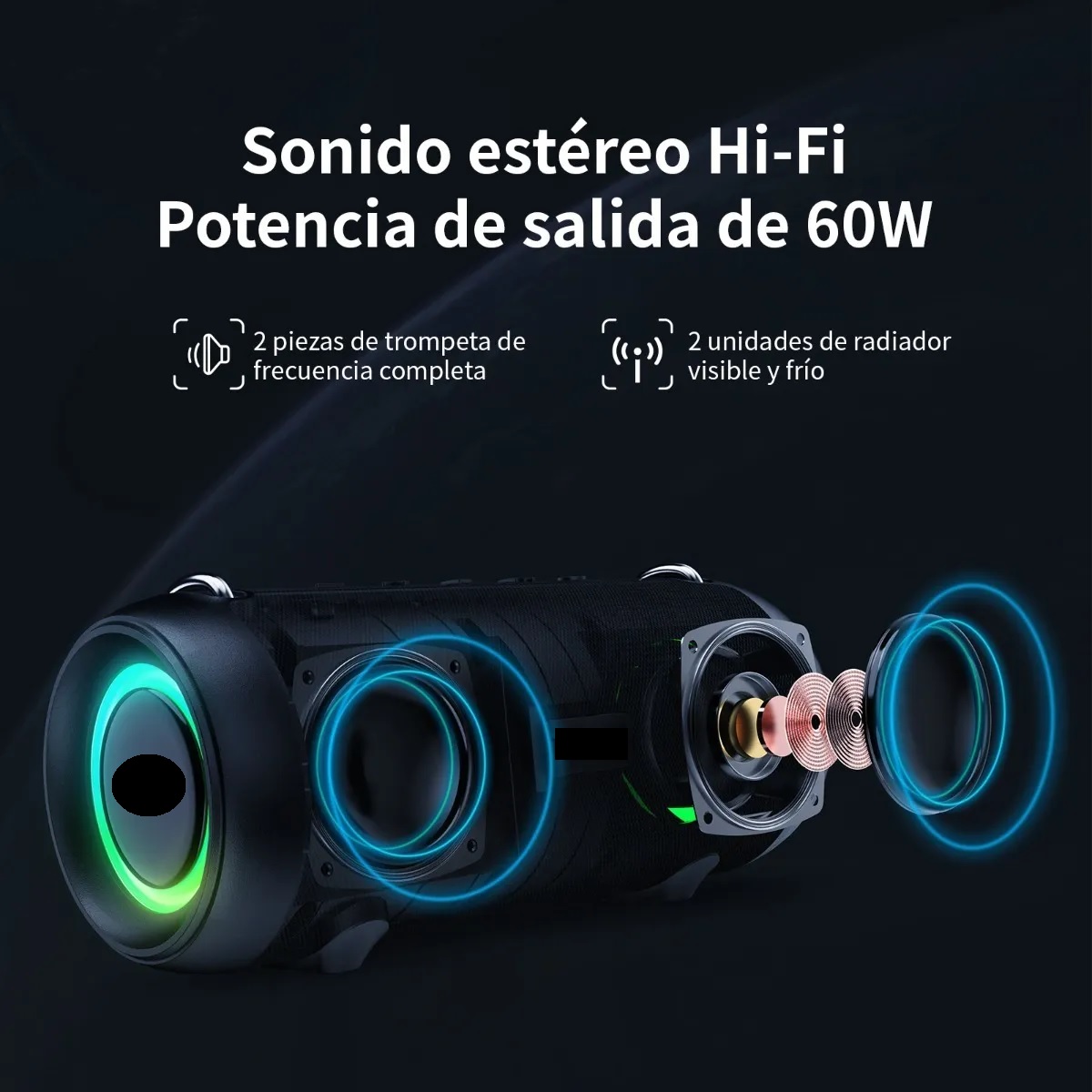 Bocina Portátil Recargable Estéreo Con Bluetooth Negro