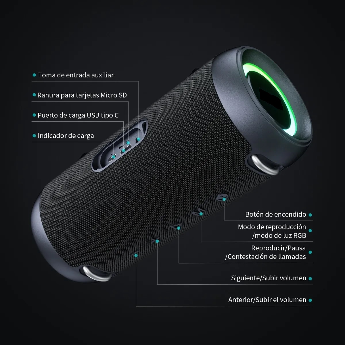 Bocina Portátil Recargable Estéreo Con Bluetooth Negro