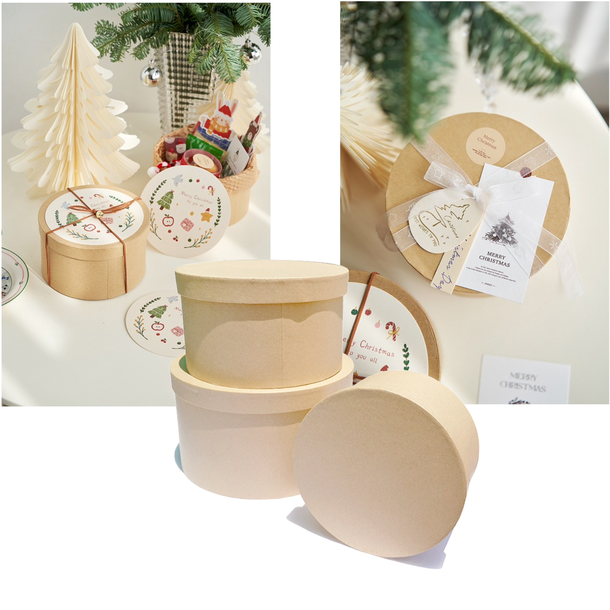 Set 3 Cajas de Cartón Kraft Redonda para Regalos, presente, Fiestas, Cumpleaños, Bodas y guardar sus articulos pequños multiuso