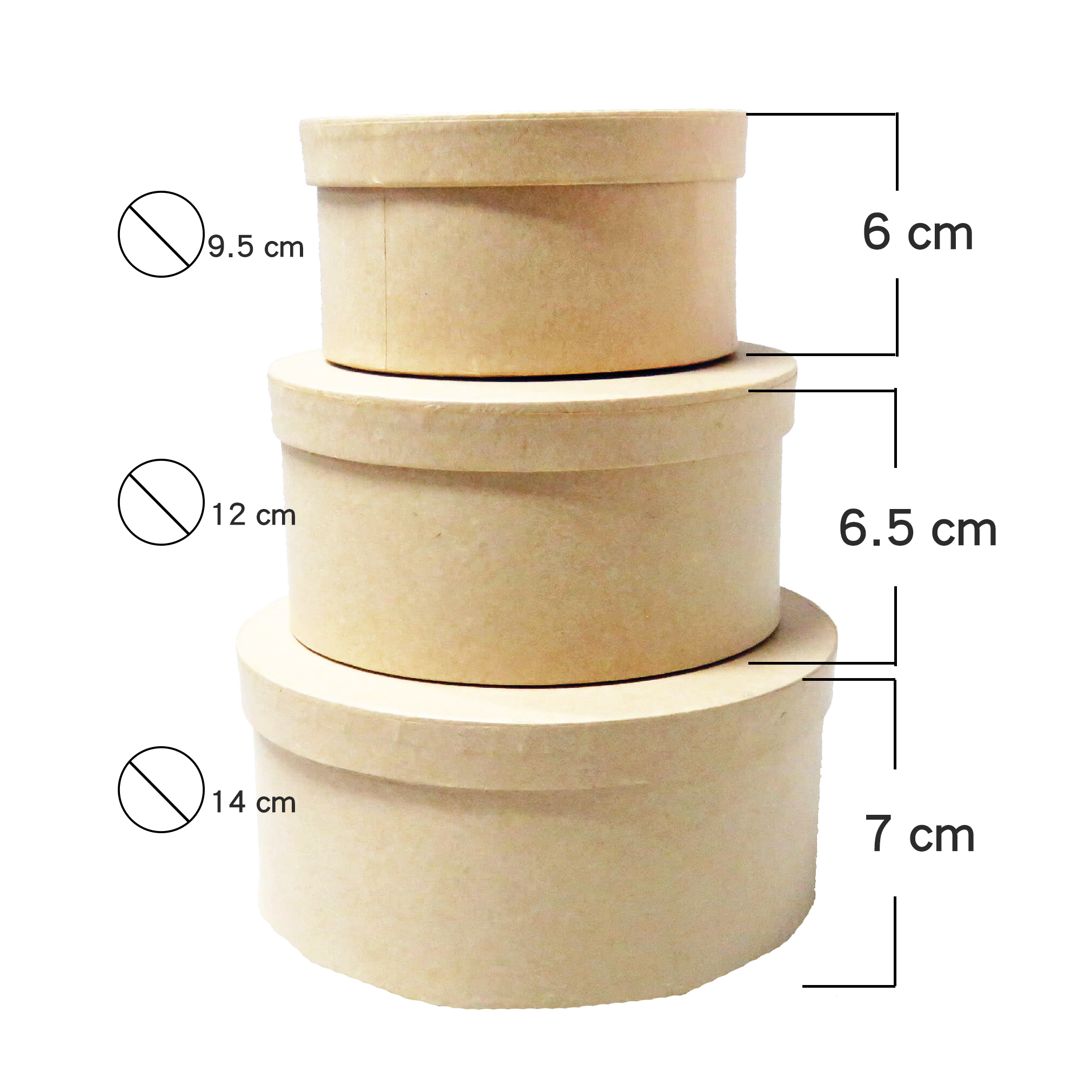 Set 3 Cajas de Cartón Kraft Redonda para Regalos, presente, Fiestas, Cumpleaños, Bodas y guardar sus articulos pequños multiuso