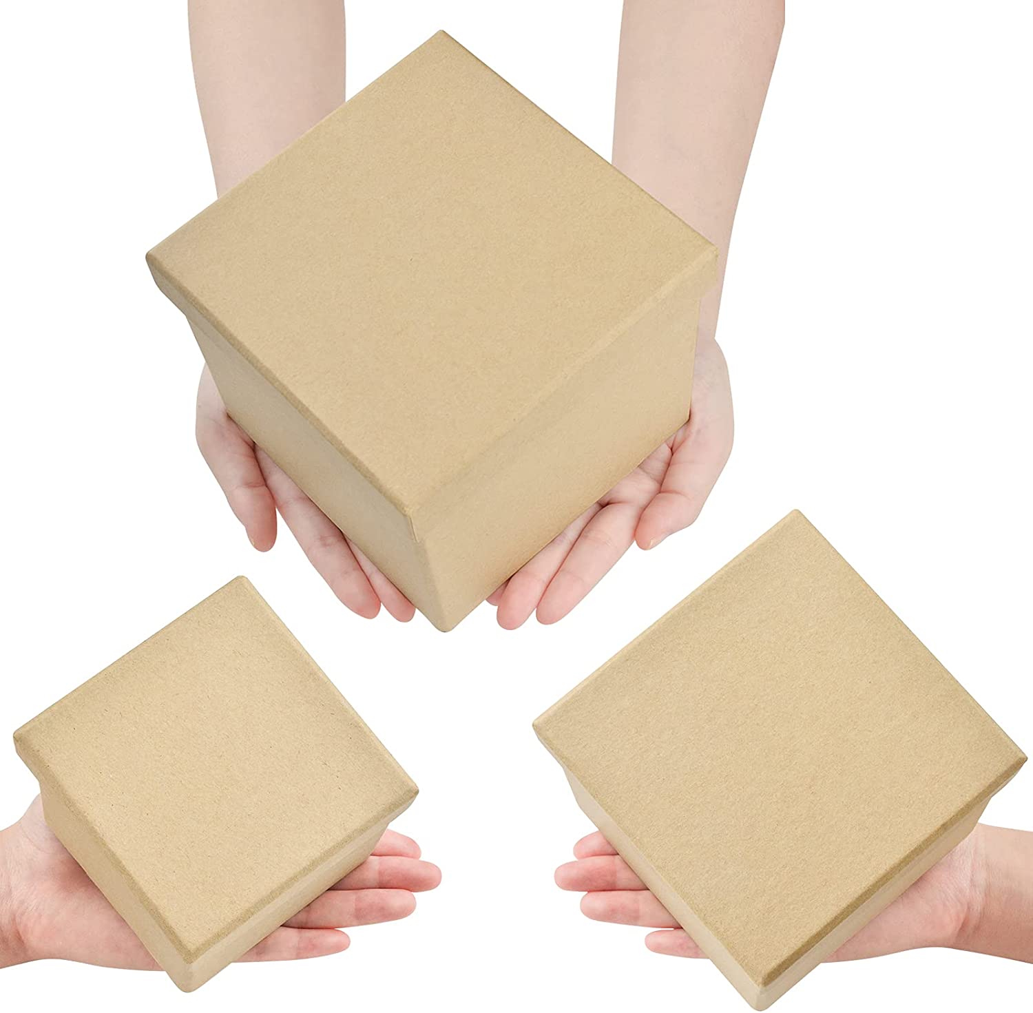 Cajas de Cartón Kraft (Pack de 3) Fácil Ensamblado Cuadrada Presentación para Regalos, presente, Fiestas, Cumpleaños, Bodas y guardar sus articulos pequños multiuso