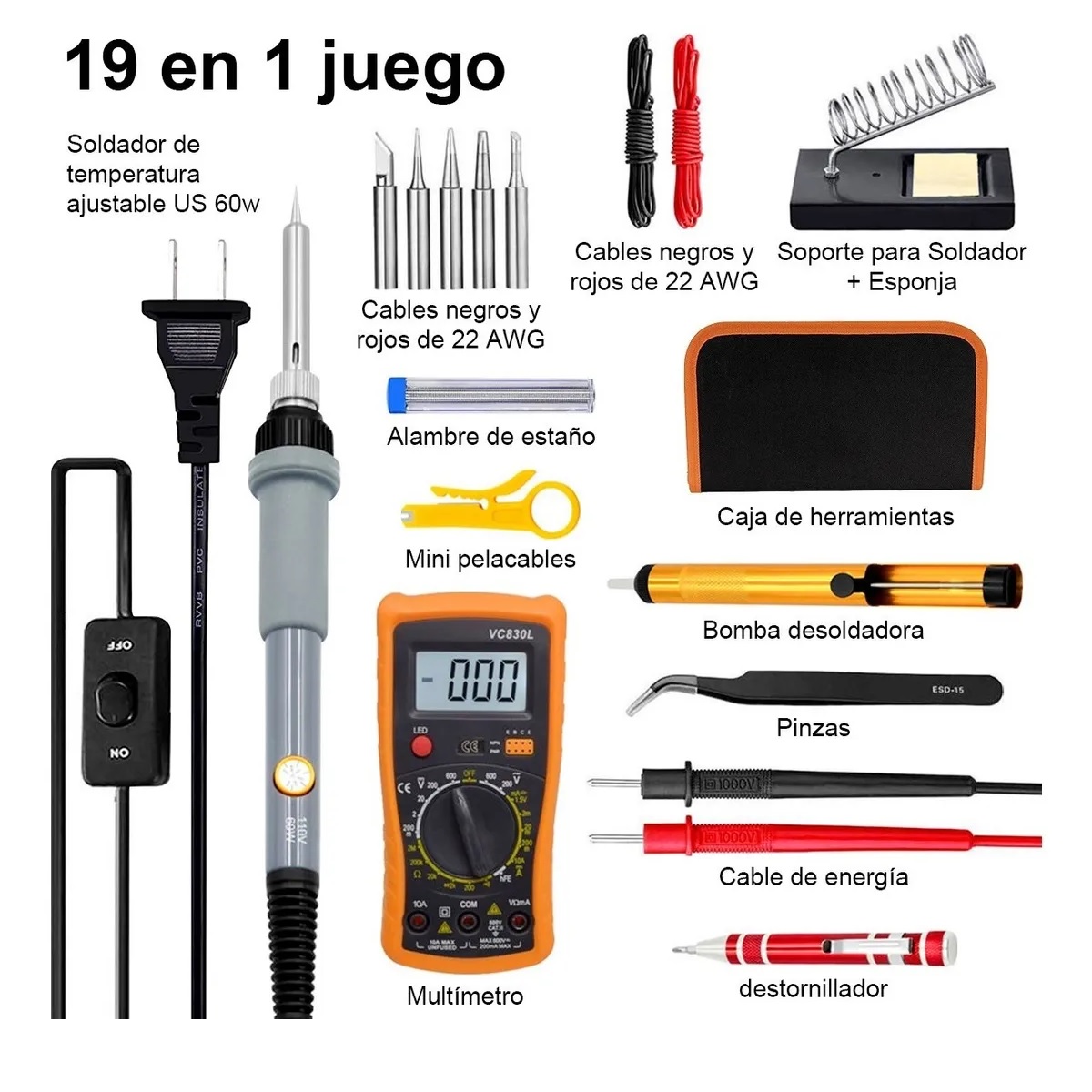 Kit De Herramienta Soldaduras 60w Con Temperatura Regulable