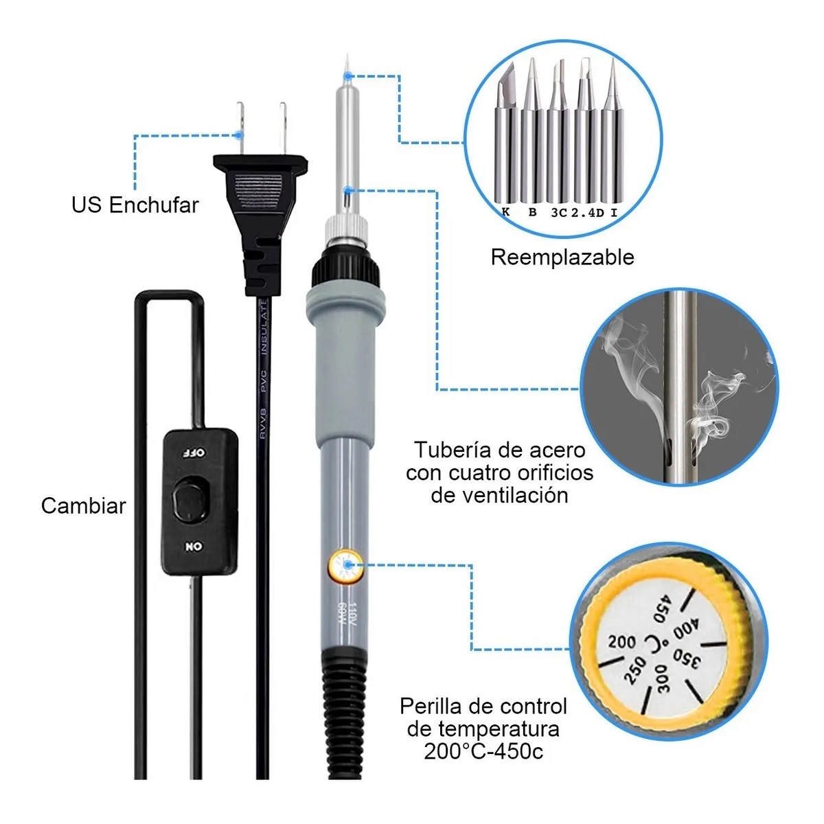 Kit De Herramienta Soldaduras 60w Con Temperatura Regulable