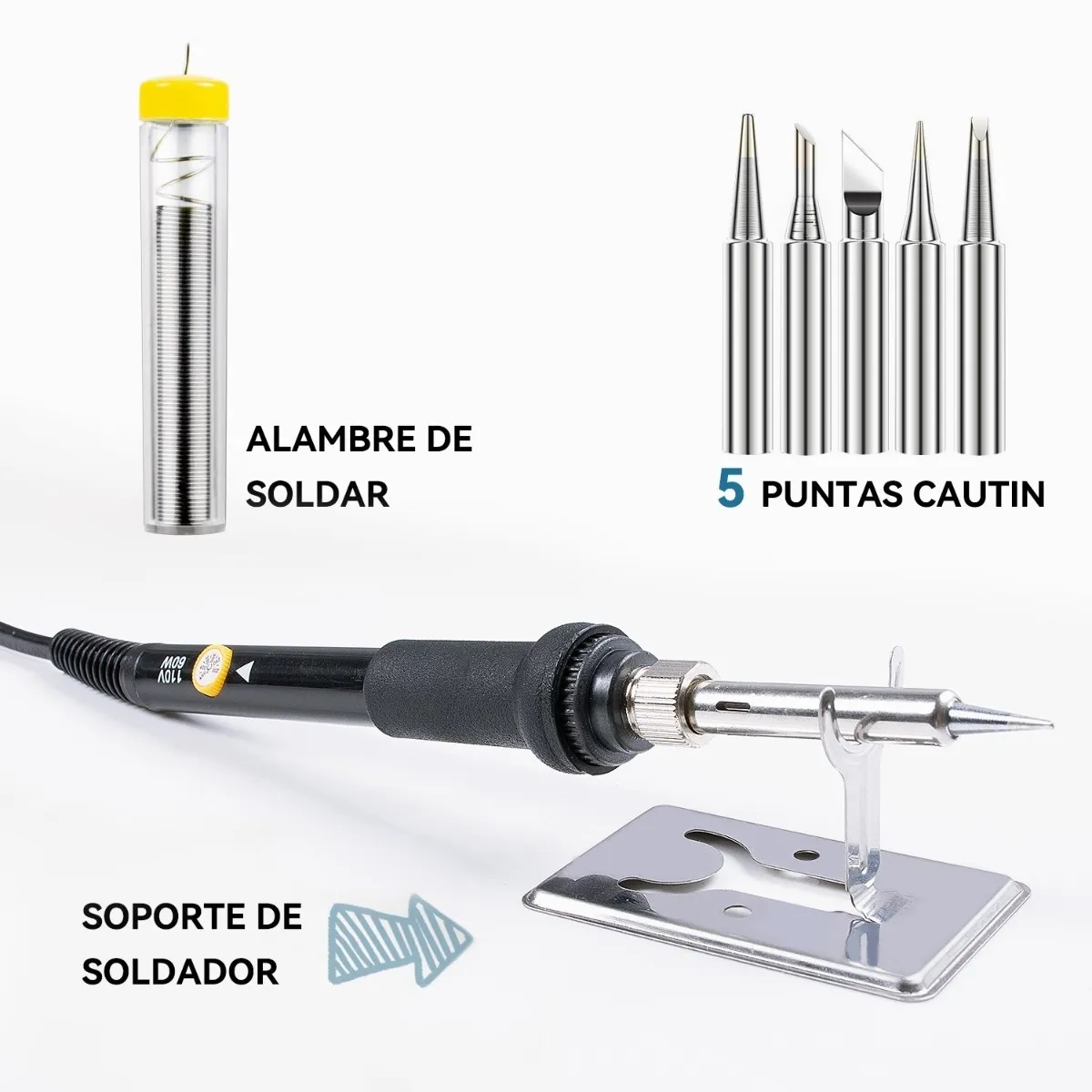 Kit De Soldador 60w Temperatura Ajustable,5pzs Puntas Cautin
