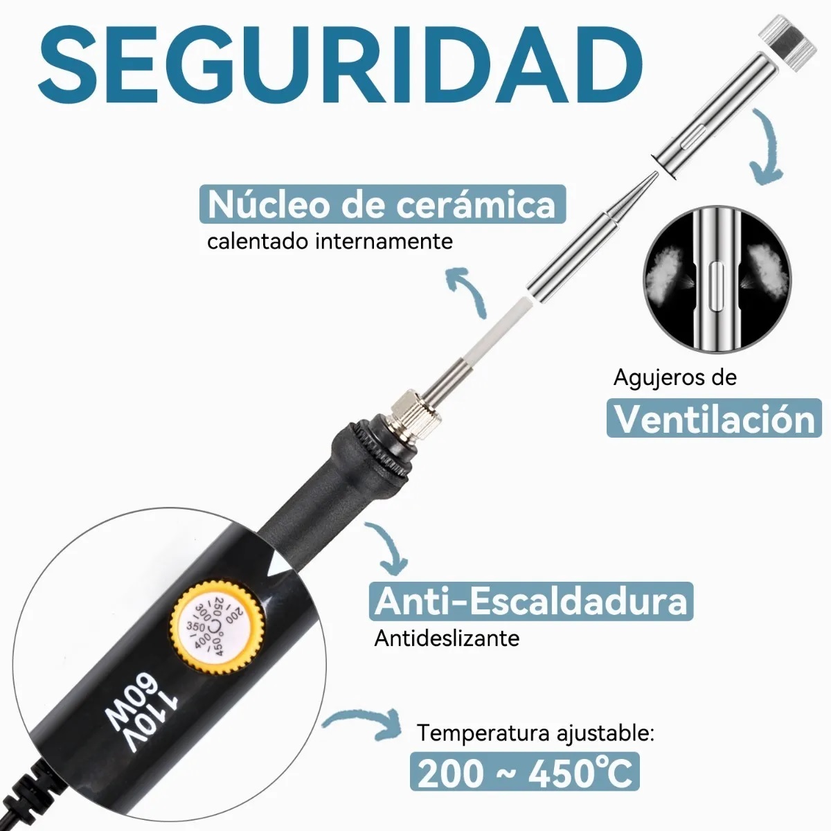 Kit De Soldador 60w Temperatura Ajustable,5pzs Puntas Cautin