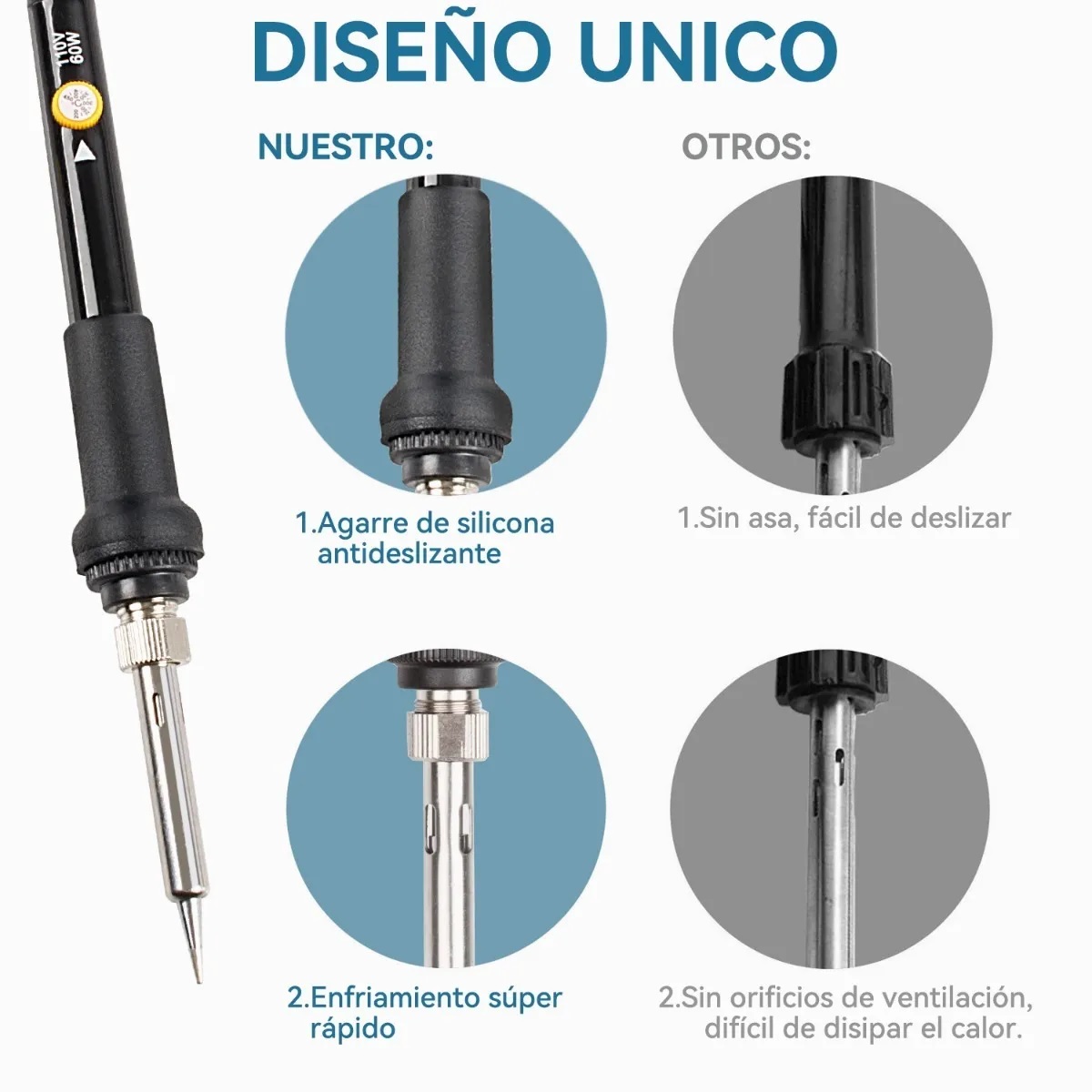 Kit De Soldador 60w Temperatura Ajustable,5pzs Puntas Cautin
