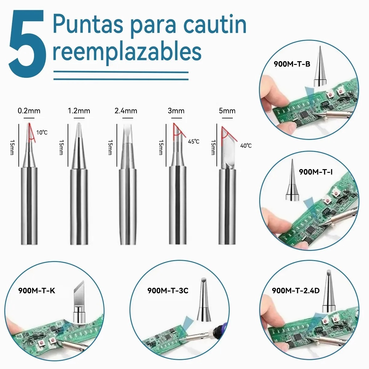 Kit De Soldador 60w Temperatura Ajustable,5pzs Puntas Cautin