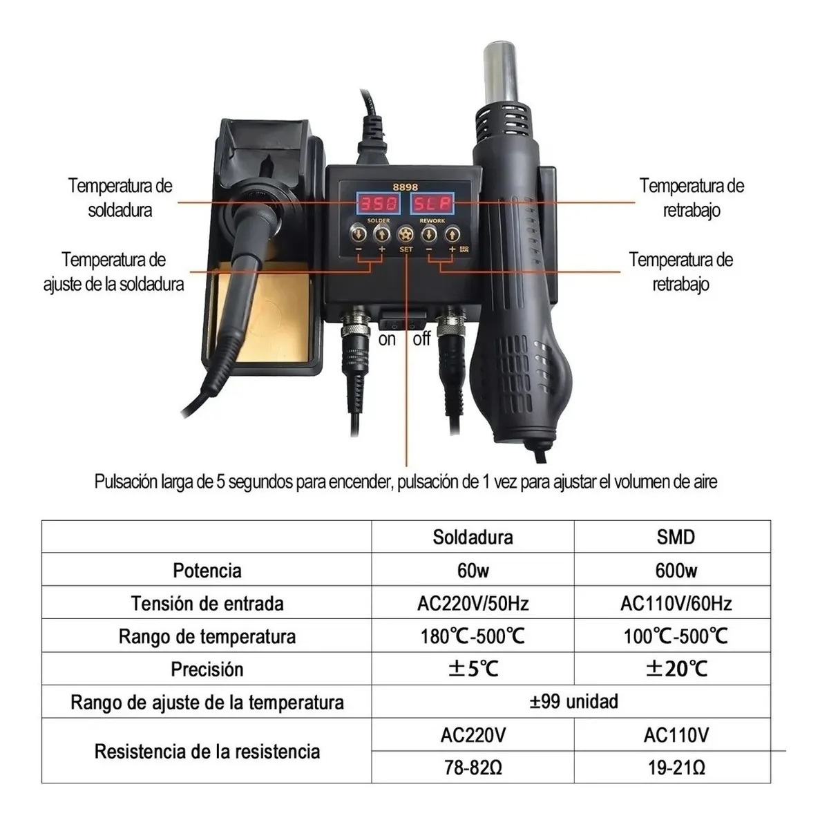 Estación De Cautín Tipo Lápiz Pistola De Calor 2 En 1 600w