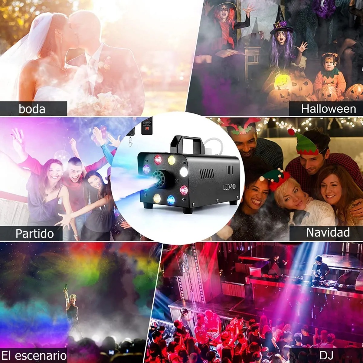 Máquina De Humo Dj 500w Con 8 Luz Led Rgb Efecto De Fuego
