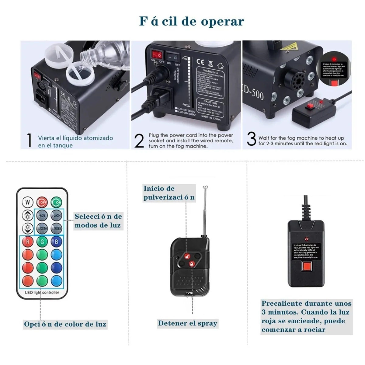 Máquina De Humo Dj 500w Con 8 Luz Led Rgb Efecto De Fuego