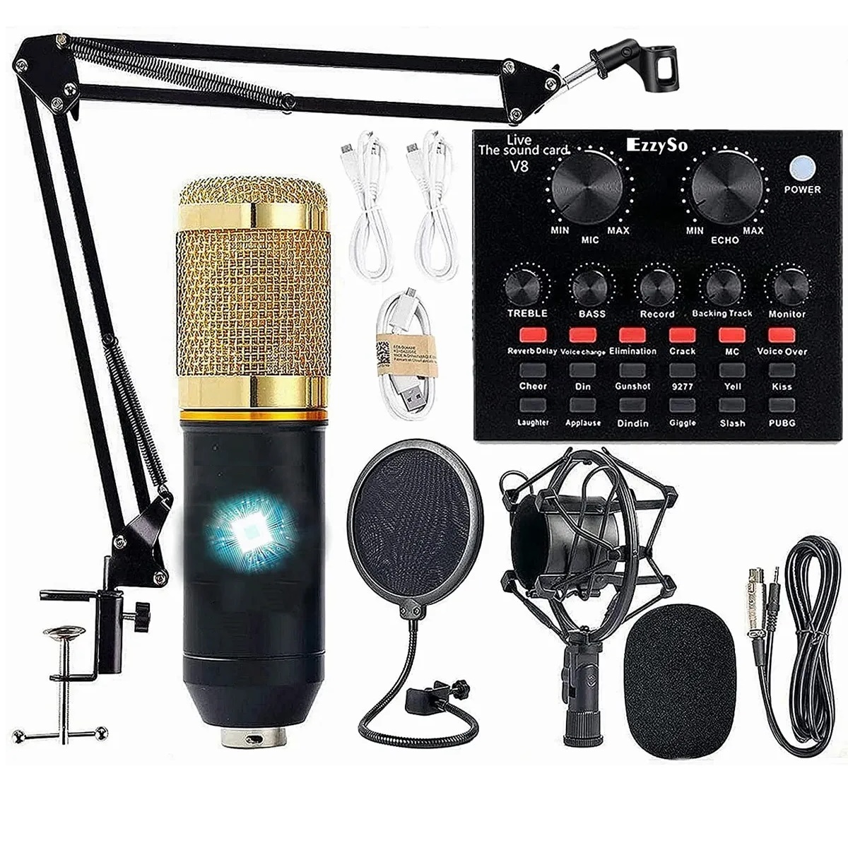 Micrófono De Condensador Bm800 Kit Tarjeta De Sonido V8 Vivo