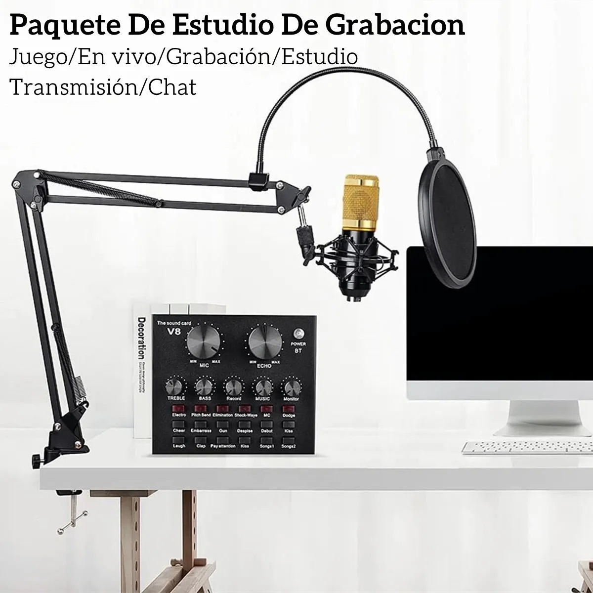 Micrófono De Condensador Bm800 Kit Tarjeta De Sonido V8 Vivo