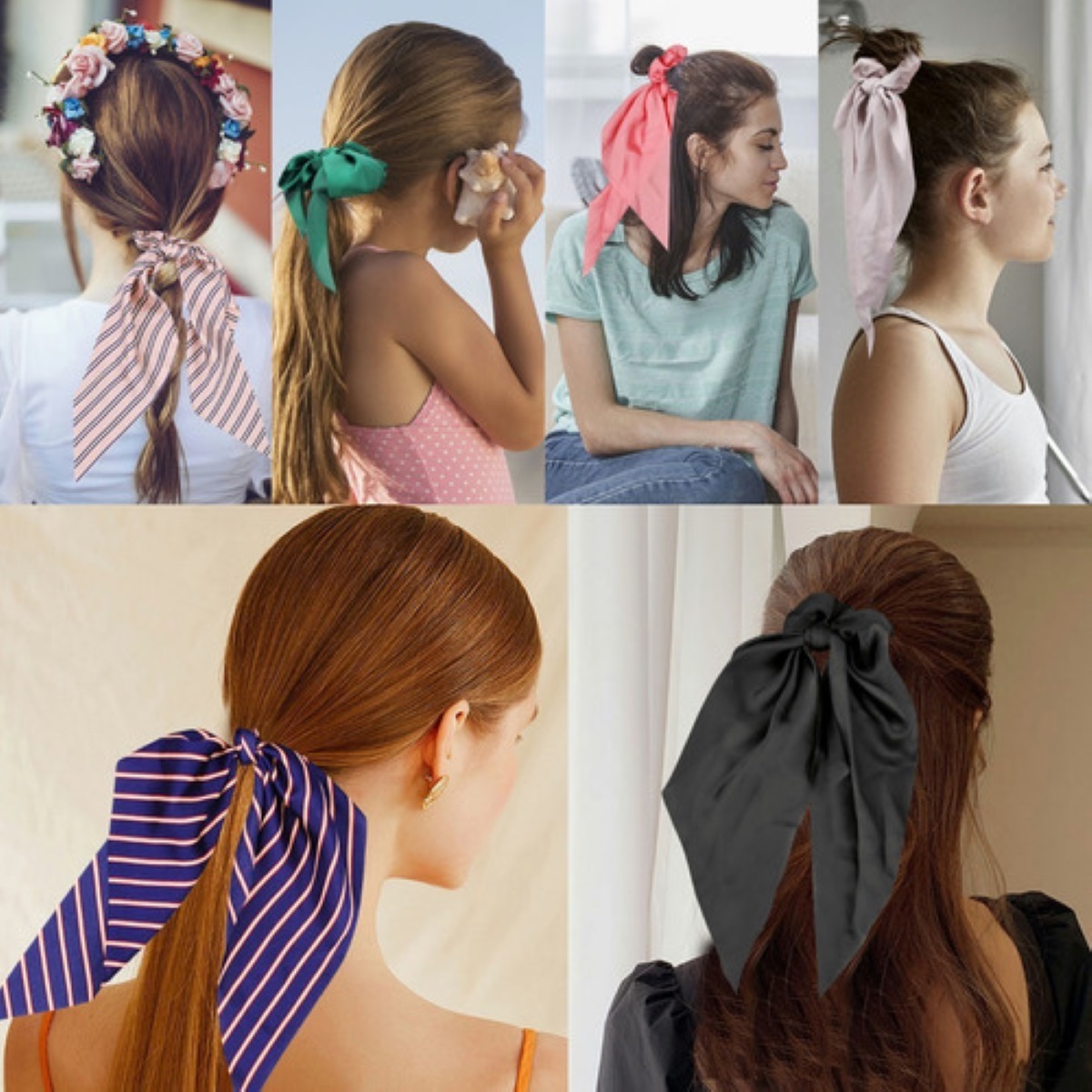 6 Cintas Para Pelo Liga Cabello Elásticas Varios Colores 