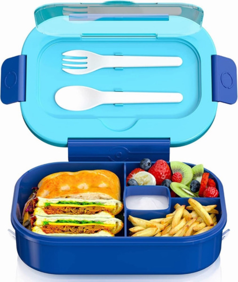 LROZA - Lonchera para niños a prueba de fugas, caja bento de 4  compartimentos, sin BPA, contenedor