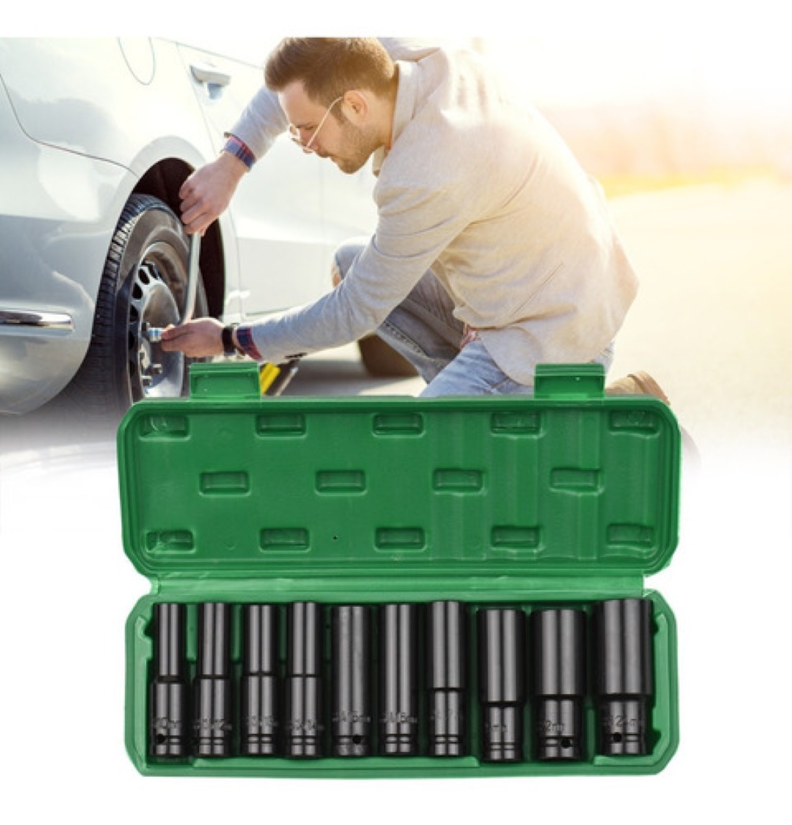 Juego De Herramientas Llave De Vaso Kit De Mecanicas 10 Pzs Caja Verde