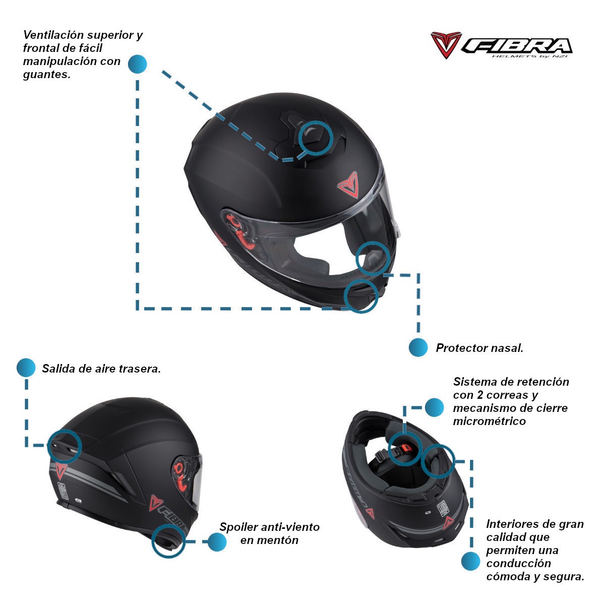 Casco Moto Cerrado FIBRA de NZI certificado DOT Negro Mate
