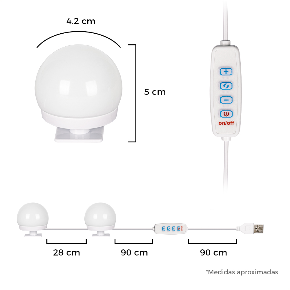 Focos para Espejo, 3 Tipos de Luz, 10 bombillas, Ideal para Maquillaje, Vestidor